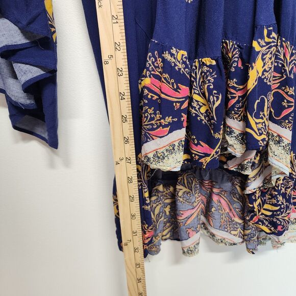 Free People Bohemian Tunic Top Size S V-Neck High Low Flare Sleeve Sunset Dreams - Picture 12 of 16